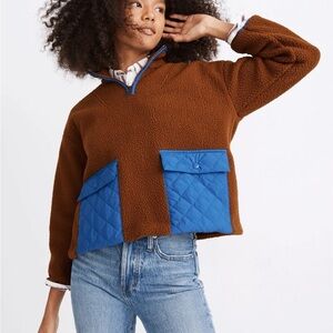 Madewell (Re)sourced Fleece Quilted-Pocket Popover Jacket in brown blue medium